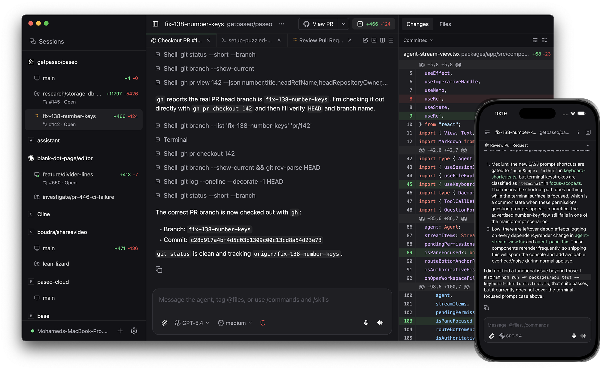 Paseo Web 管理 coding agent 的界面预览